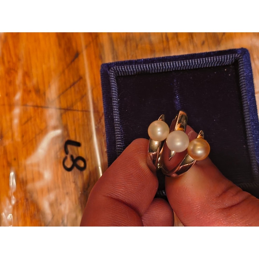 S925 Triple Pearl Bypass Wrap Ring Multi Tone Womens Size 10.25 Multicolor